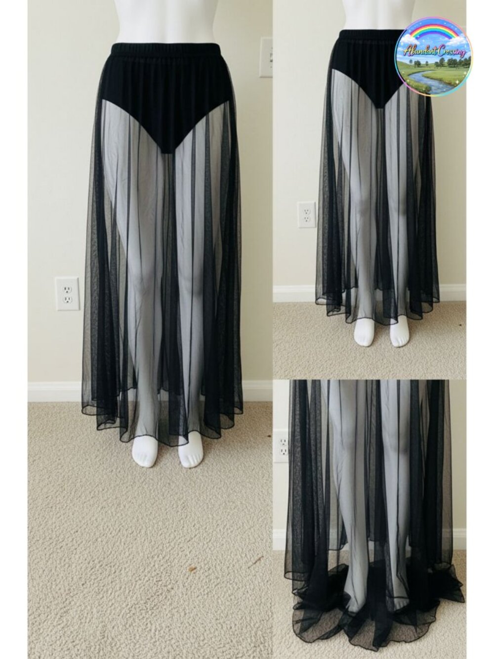 Women's Sheer Mesh High Waist A-Line Maxi Skirt Rave Festival Clubwear